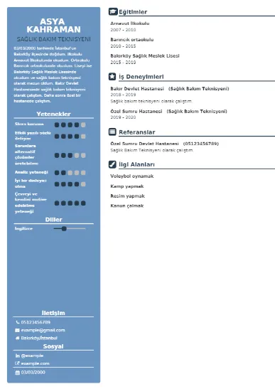 Sağlık Bakım Teknisyeni örnek cv indir